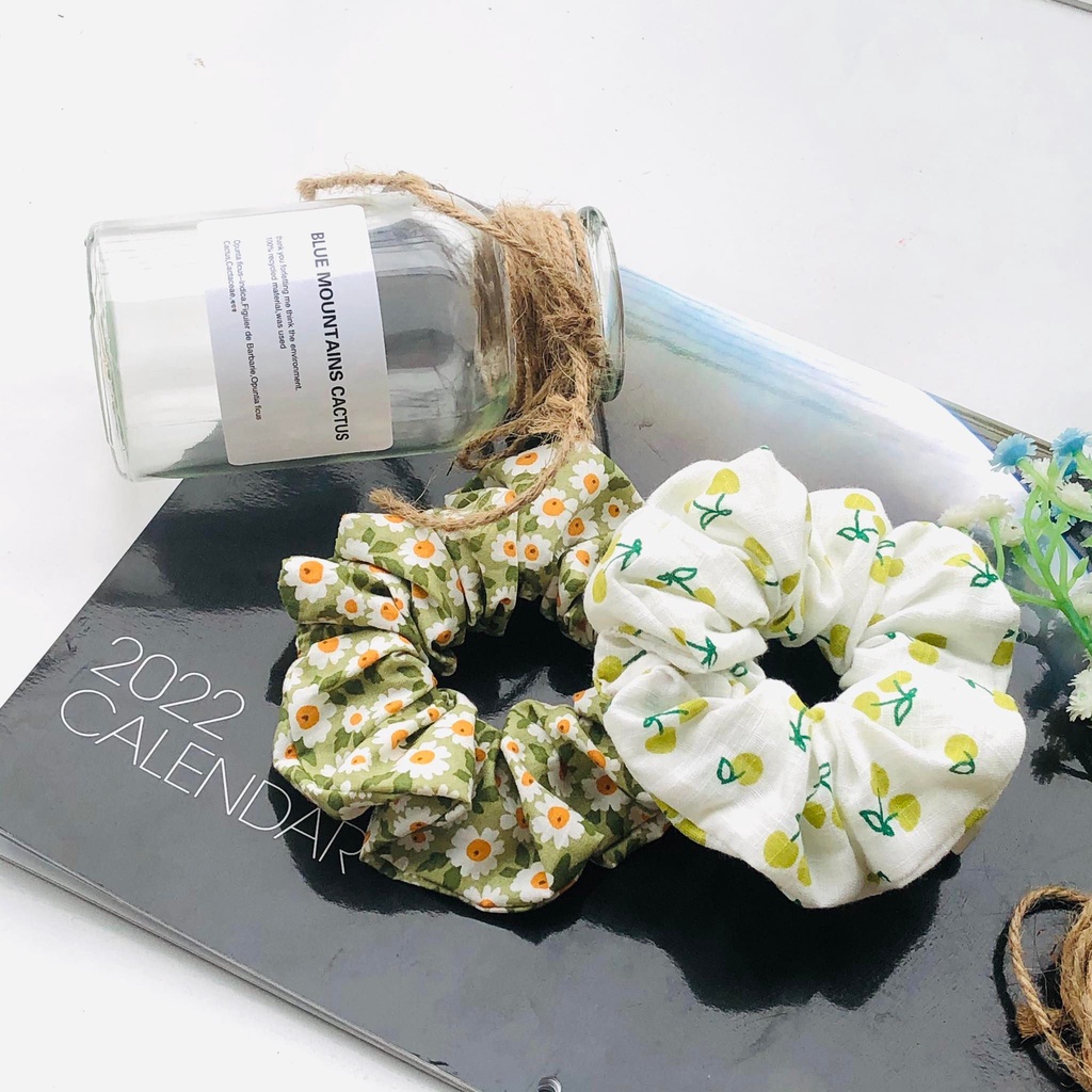 Buộc tóc vải scrunchies màu cốm dễ thương phong cách Hàn Quốc dành cho nữ, bé gái