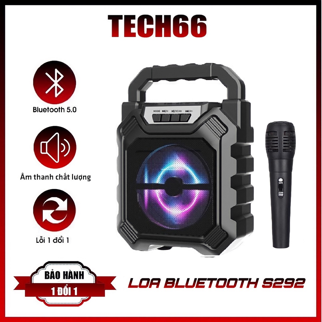 Loa bluetooth karaoke kèm mic S292 âm bass chất lượng quai xách tiện