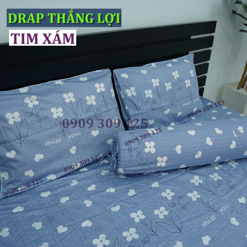 Drap Thắng Lợi, ga giường thoáng mát (chuẩn LOGO) cotton 100% mẫu TIM XÁM