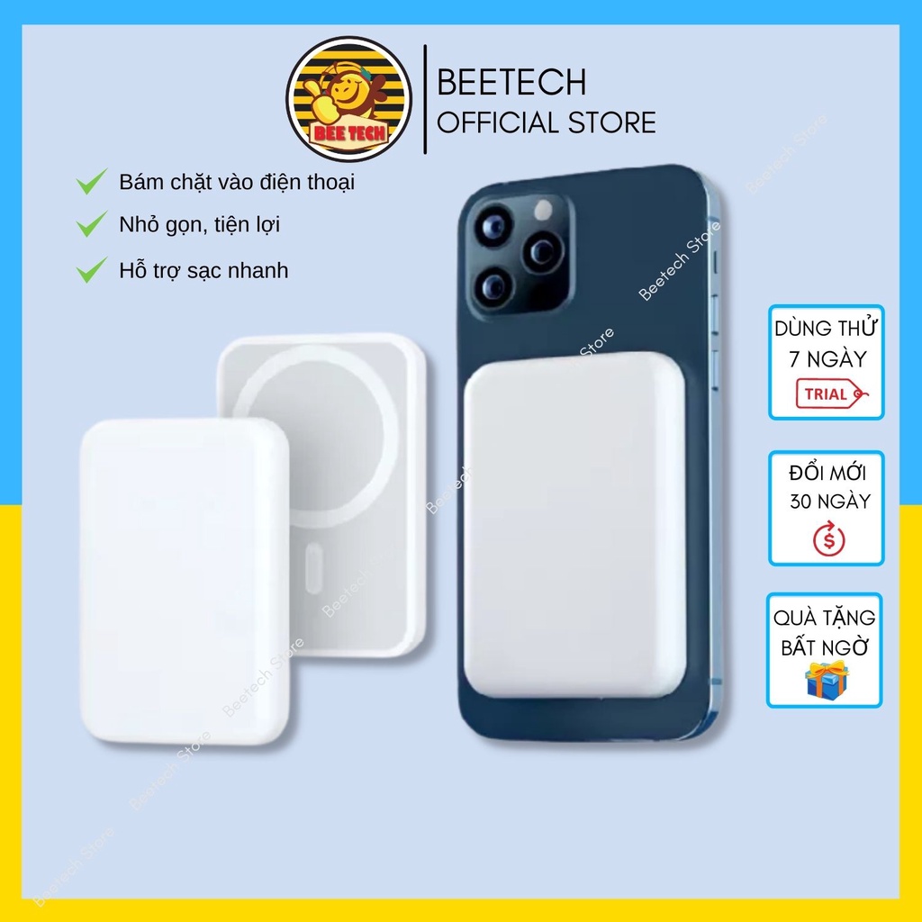 Sạc dự phòng không dây tự hút Beetech, pin dự phòng dung lượng 4000 mAh cho iP