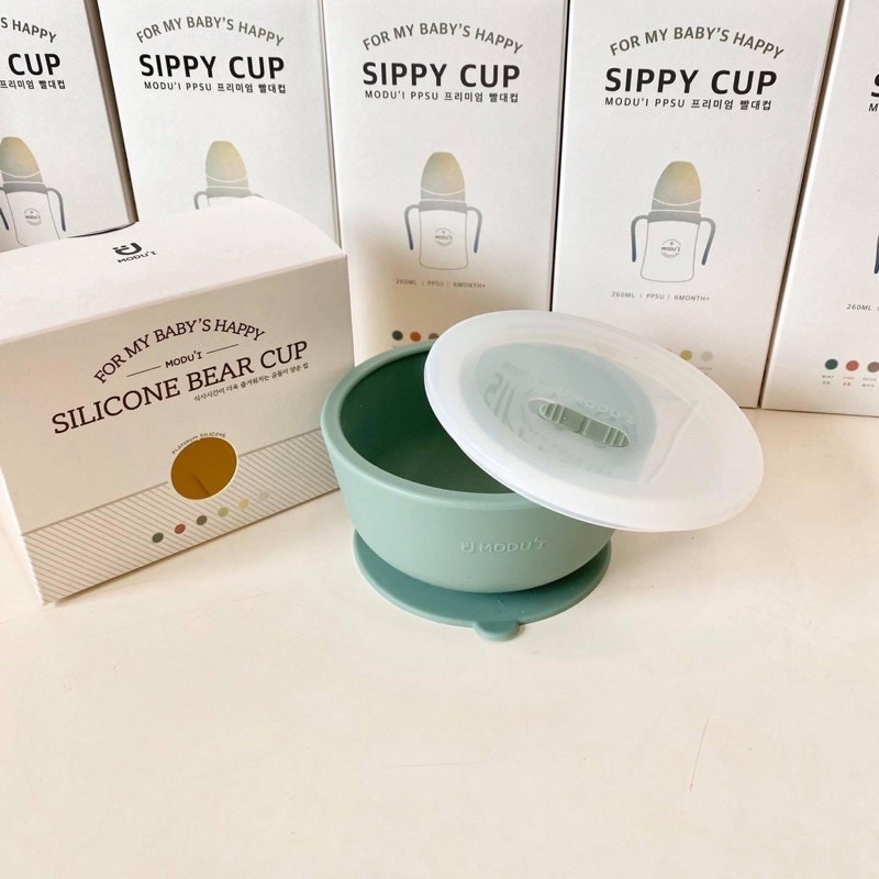 Bát ăn kèm nắp Silicon Bluemama đế hít chống đổ Hàn Quốc