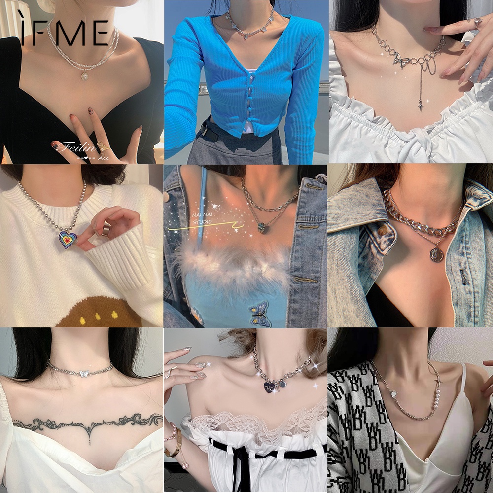 IF ME Vòng Cổ Choker Mặt Hình Bướm Màu Cầu Vồng Thời Trang Hàn Quốc Cho Nữ