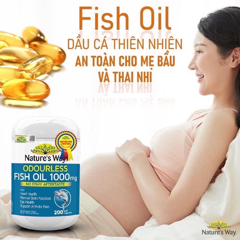 Dầu cá thiên nhiên cho cả gia đình Nature’s Way Fish Oil 1000mg An Toàn Cho Mẹ Bầu Và Thai Nhi