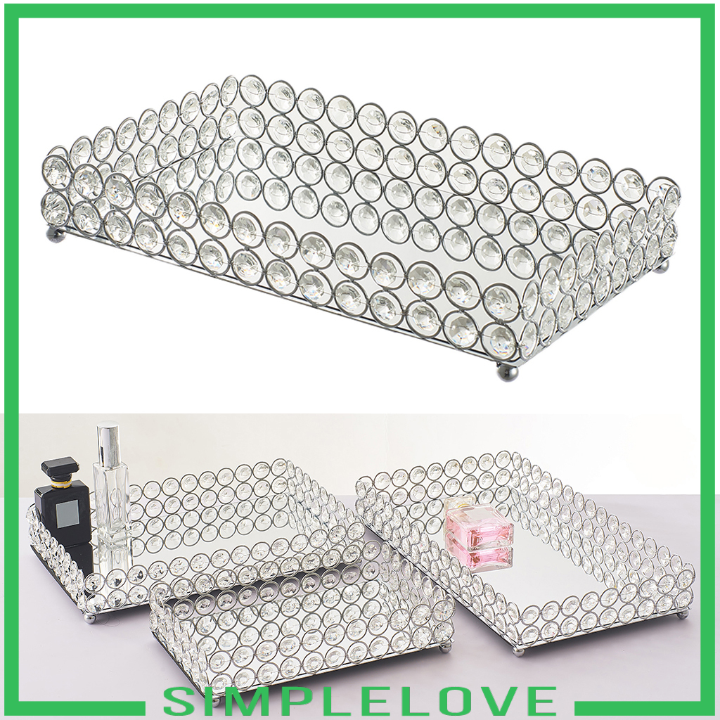 Khay trang trí trang điểm pha lê gương trang sức 25x15x5cm