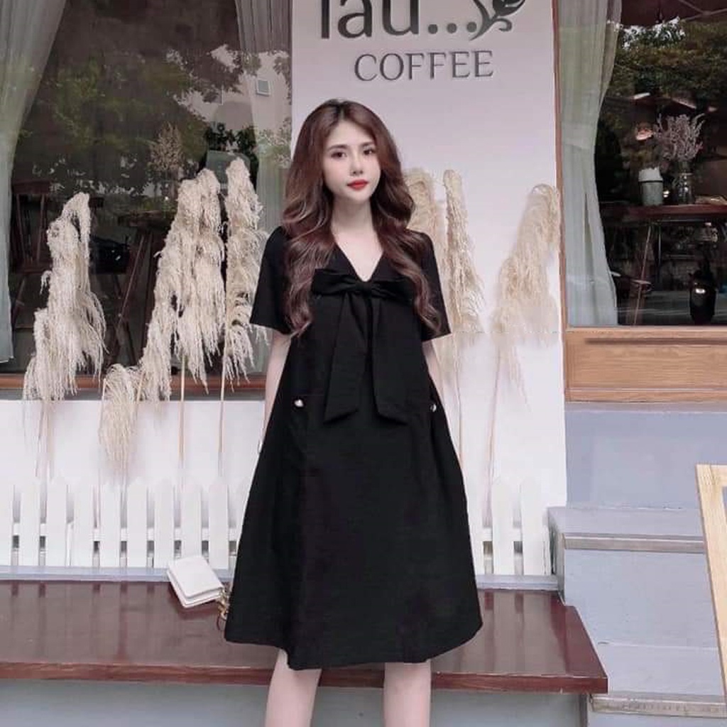 Đầm bầu cổ tim nơ ngực thời trang công sở M161 Mom and Baby
