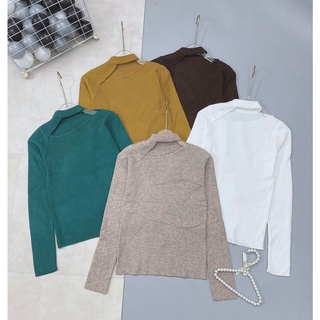 Áo len cộc tay cut out khoét cổ