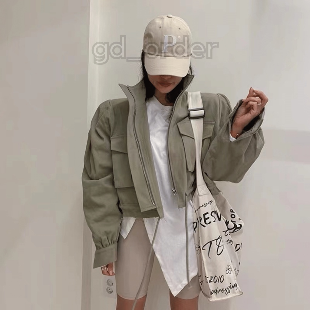 K24|Áo khoác nữ retro hàn quốc dáng ngắn croptop đẹp chất kaki cá tinh gd_order