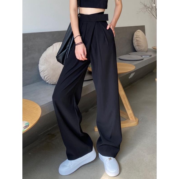 Quần dài ống rộng lưng cao phong cách thu 2021 cho phái nữ