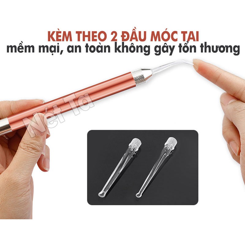 Bộ dụng cụ lấy ráy tai có đèn 2 món gồm cây móc tai và nhíp gắp ráy tai cao cấp, an toàn kể cả trẻ nhỏ kèm hộp nhôm đựng