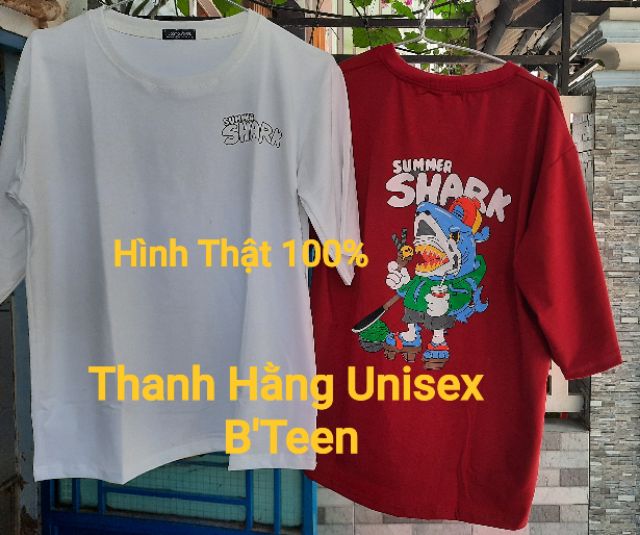 Áo thun Hình Thật SUMMER SHARK Áo Thun tay lỡ