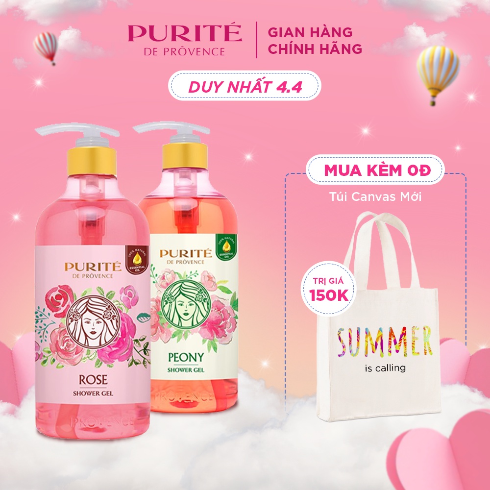 Combo 2 Sữa Tắm Purité Mềm Mịn Hoa Hồng 850ml + Sữa tắm Purité thư giãn hoa mẫu đơn 850ml