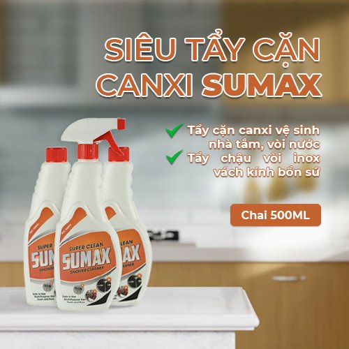Tẩy cặn canxi vệ sinh nhà tắm, vòi nước, dung dịch tẩy rửa SUMAX tẩy chậu vòi inox vách kính bồn sứ. Chai 500ml