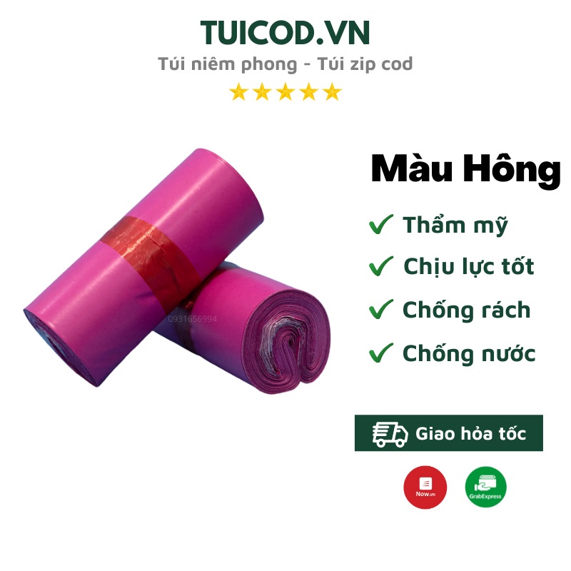 Cuộn 100 Túi Gói Hàng Hồng, Túi Đóng Hàng Tự Dính Hồng Giá Xưởng