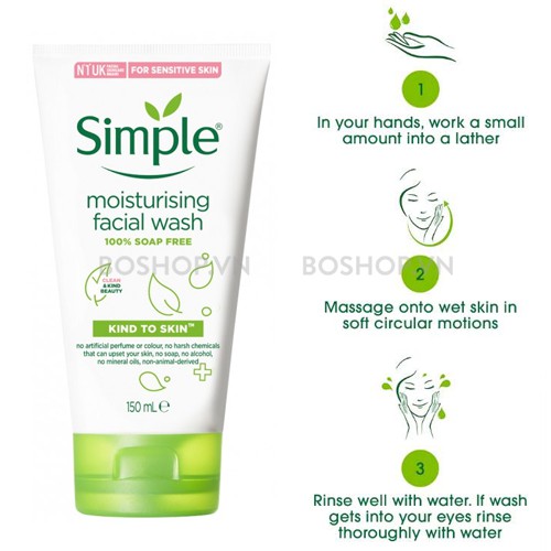 Sữa Rửa Mặt Làm Sạch Sâu, Cấp Ẩm Và Vitamin Simple Kind To Skin Moisturising Facial Wash Chính Hãng 100%