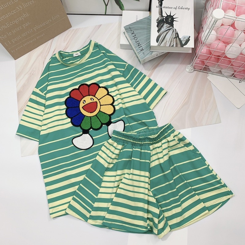 Bộ sọc xanh hoa hướng dương - Nhím Xù Shop