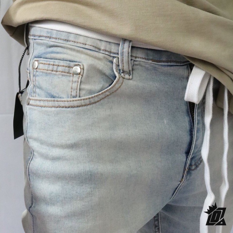 Quần jean nam Streetwear DATINO rách gối form Skinny co giãn ống khóa Zipper, bền màu