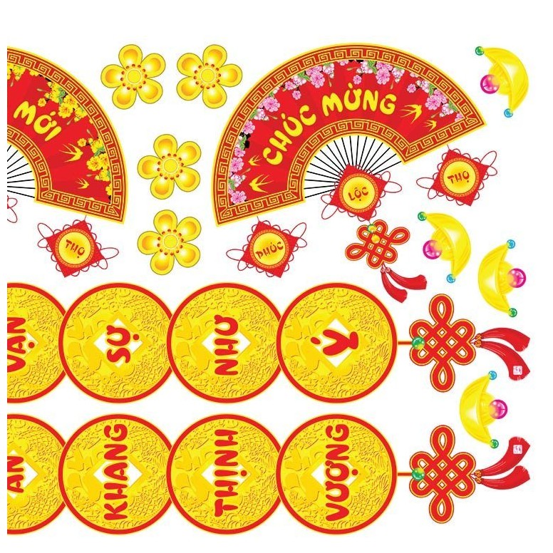 Decal trang trí tết kèm họa tiết nổi CÂU CHÚC MẪU 14