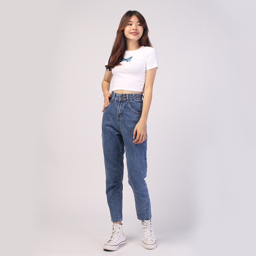 Quần baggy jeans nữ SAIGONJEAN form rộng,2 bách vuông,lưng thun QD016 – quần bò nữ ulzzang