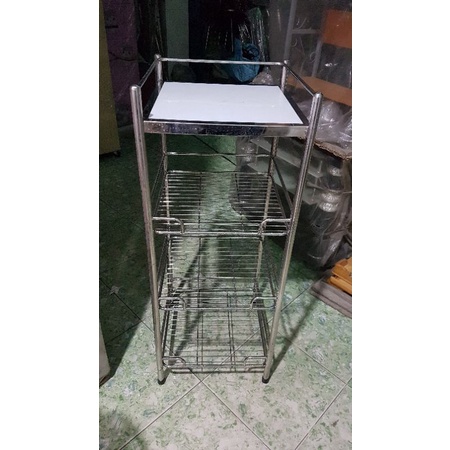 Kệ inox 4 tầng vuông 40 để nồi cơm điện bếp gas mini bình nước