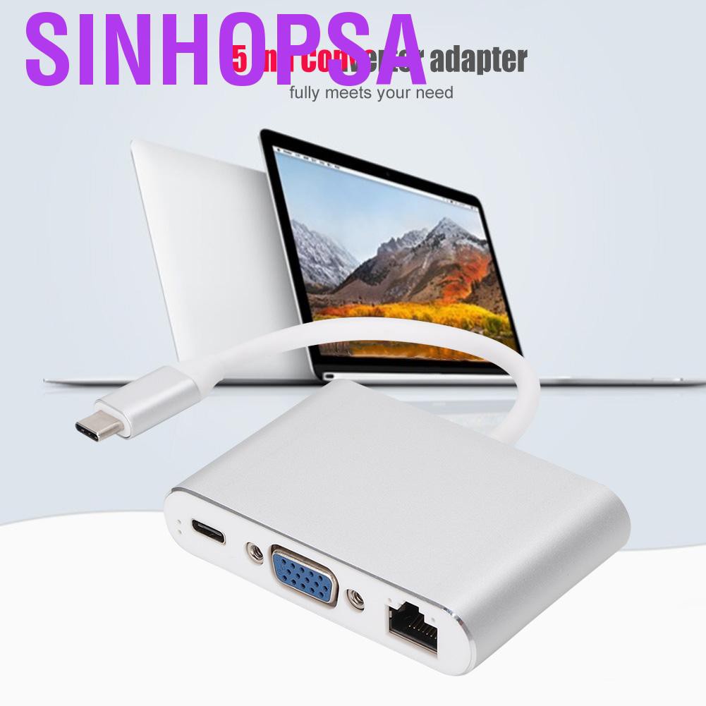 Sinhopsa Multi-Functional Type-C To HDMI+VGA+USB Hub 5 In 1 USB3.0 Converter Adapter | BigBuy360 - bigbuy360.vn