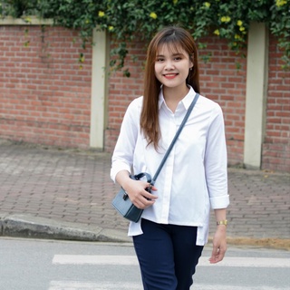  Áo sơ mi nữ cổ đức vạt lệch màu be thiết kế Bazzi tay lỡ - ẢNH THẬT TỰ CHỤP