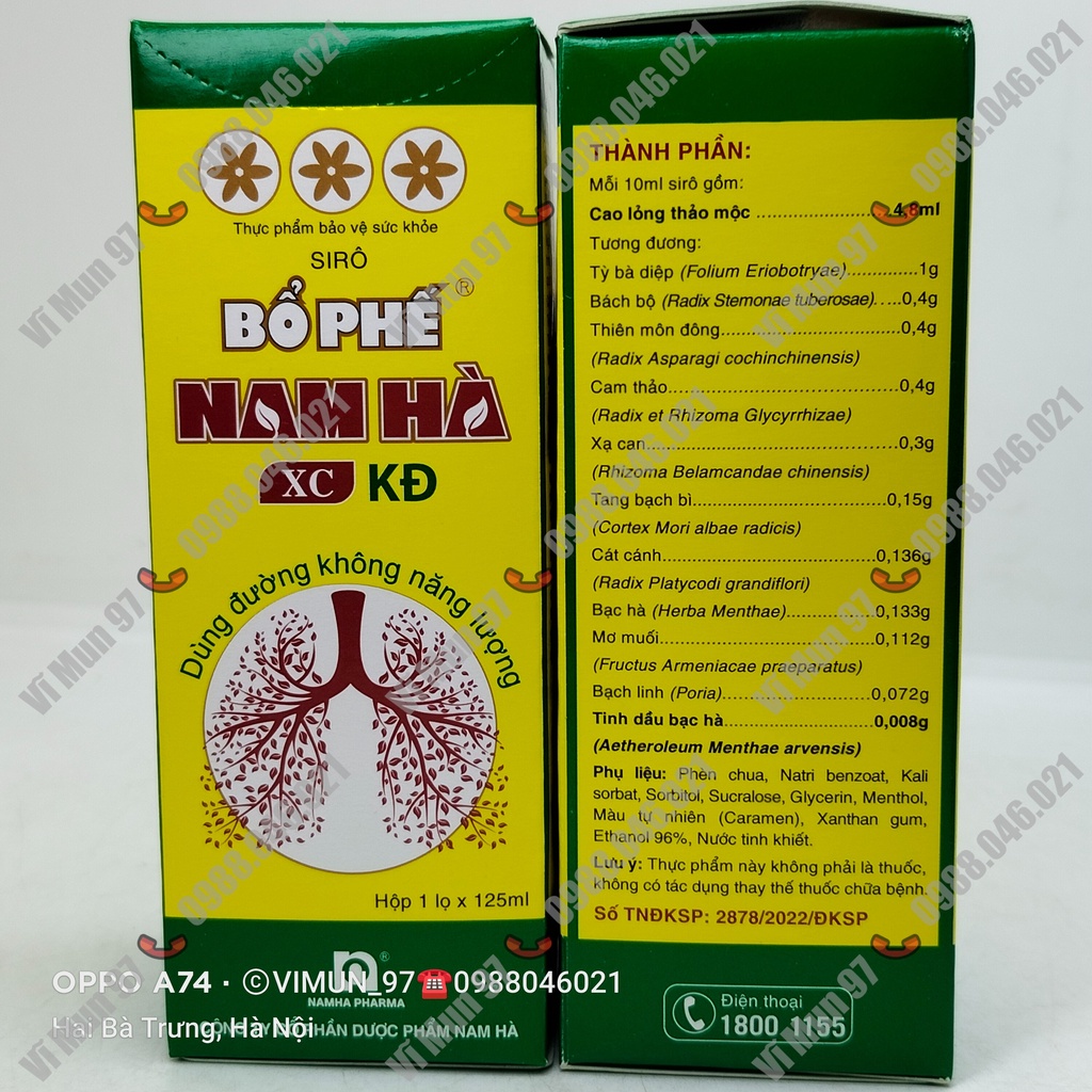 Bổ Phế Nam Hà XC - Giúp bổ phế, giảm ho, giảm đờm, giảm đau rát họng