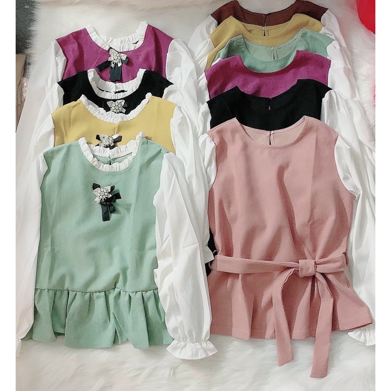 Áo kiểu nhung gân phối sơ mi