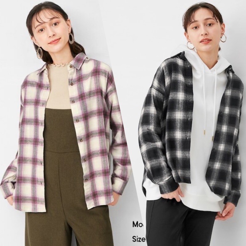 Áo sơ mi nữ kẻ caro dòng Flannel thời trang của GU - Nhật
