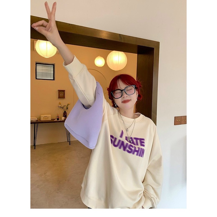Áo Sweater Tay Bồng Chữ Sun Dáng Rộng Nam Nữ Unisex Cổ Tròn Basic Chất Nỉ Lì