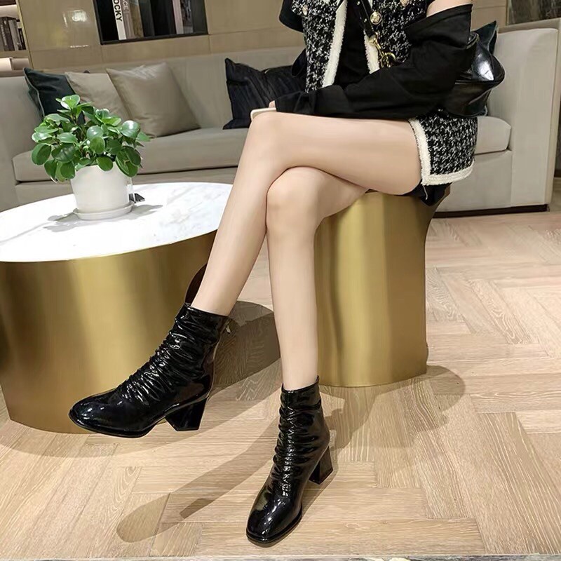 Bốt nhăn nhún chun gân giữa da bóng, Giày Bốt nhăn cố thấp da bóng đế trụ hàng quảng châu | BigBuy360 - bigbuy360.vn