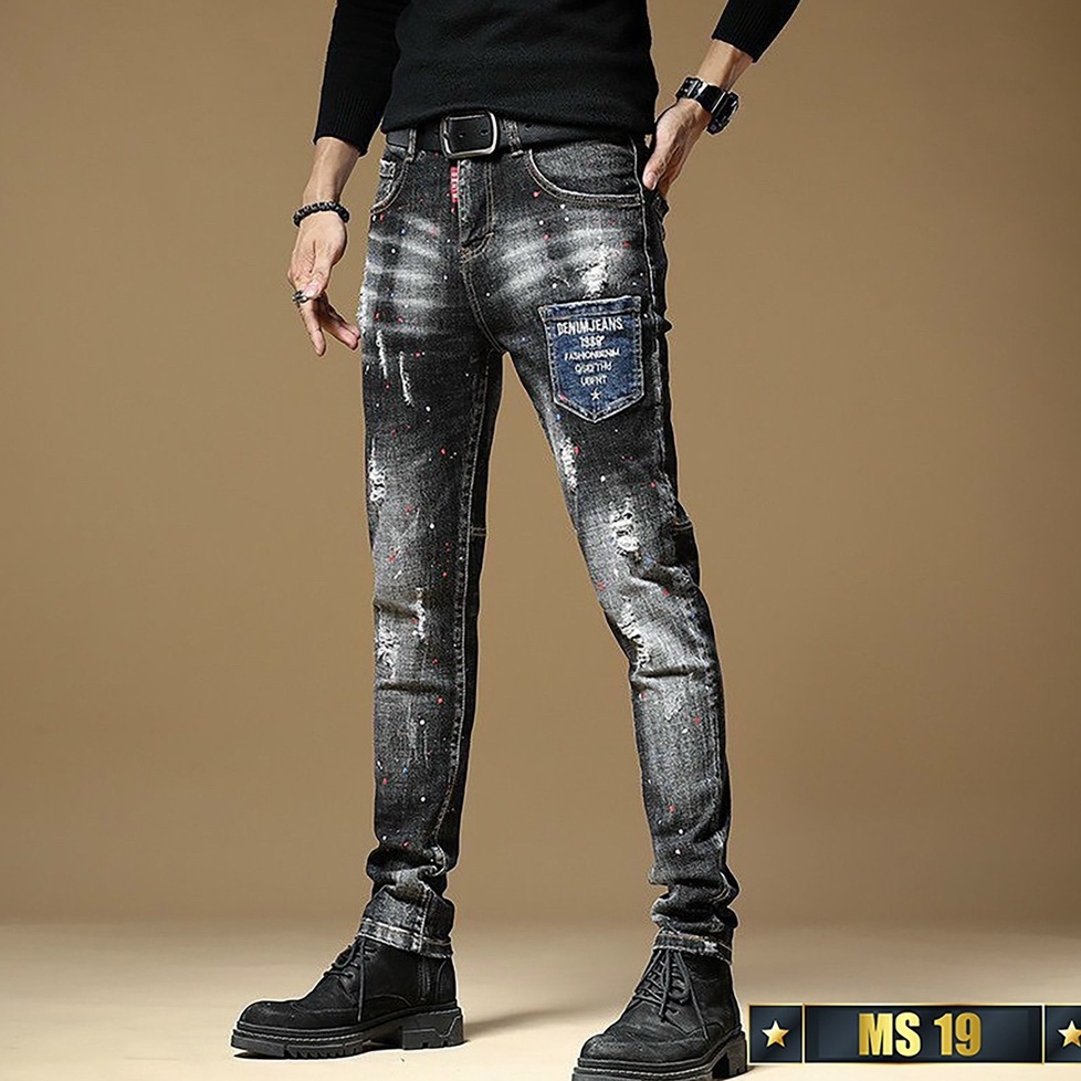 Quần jean nam chất bò cao cấp đen xước co dãn 4 chiều, quần jean nam đen xước NHIỀU MẪU HOT Tomy_shop ms19