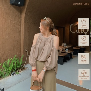 Áo sơ mi cutout vai buộc dây CHALIN nữ tính form rộng thoải mái A-9576