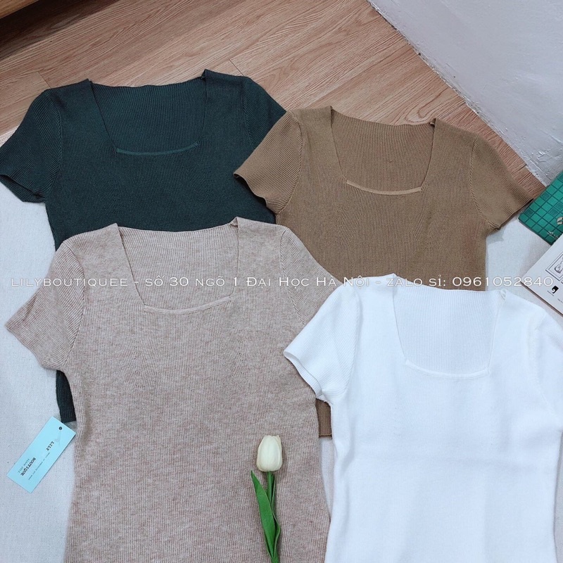 Áo len cổ vuông cộc tay