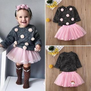 Set áo sweater dệt kim + chân váy thời trang thu đông cho bé gái
