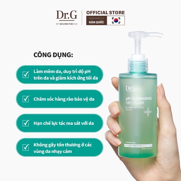 Dr.G Gel rửa mặt cho da nhạt cảm PH Cleansing Gel Foam 200ml
