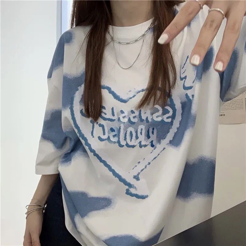 Áo thun loang from rộng unisex, áo phông loang tay lỡ trắng đốm mây xanh | BigBuy360 - bigbuy360.vn