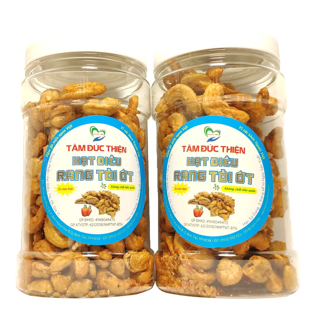 Combo 4 Hũ Hạt Điều Rang Tỏi Ớt - Hũ 170GR[Nguyên Liệu Sạch]Tặng 1 Hũ Đậu Phộng Rang Tỏi Ớt 210GR Tâm Đức Thiện