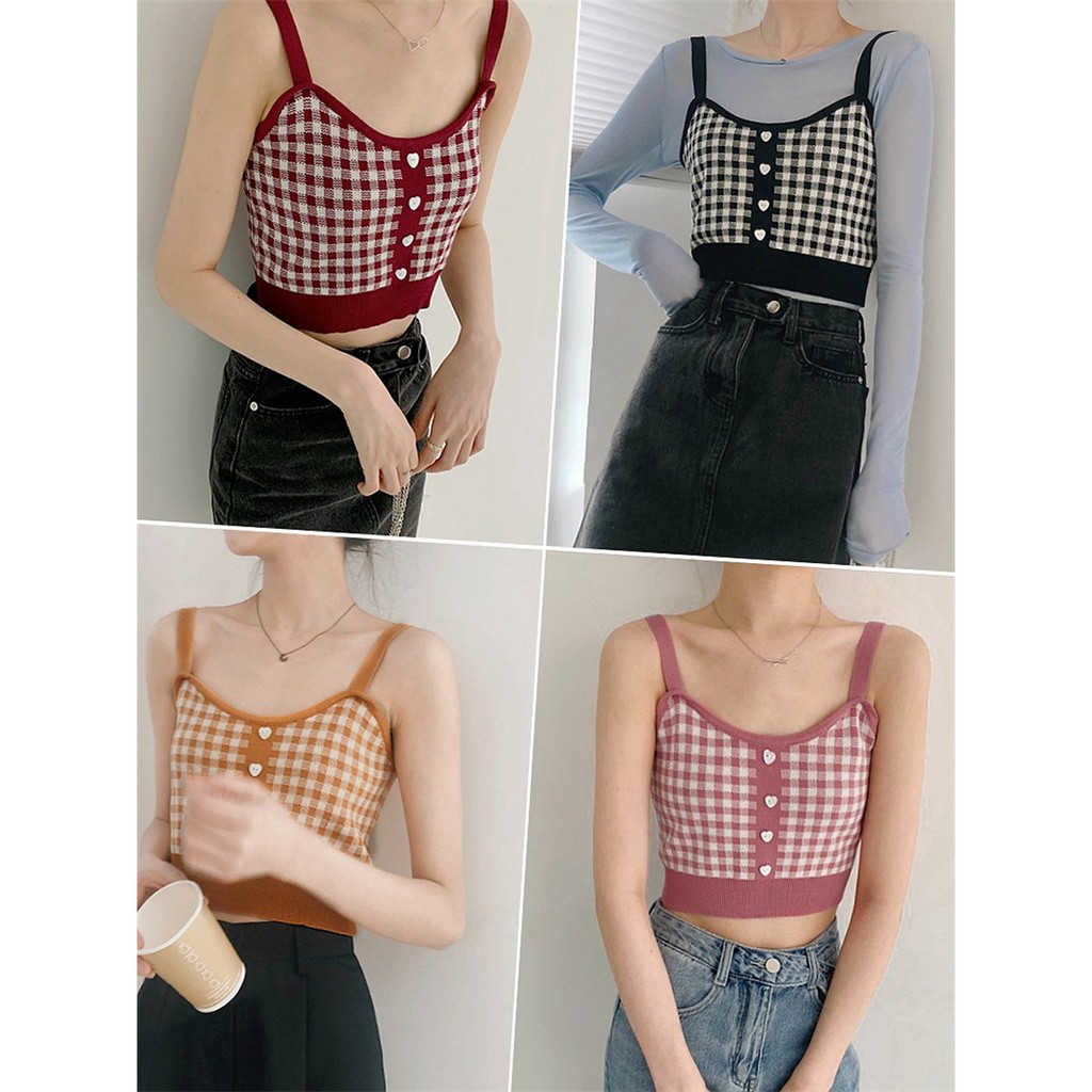 Cocory vn Áo Croptop Hai Dây Sọc Caro Phong Cách Cổ Điển Gợi Cảm Cho Nữ | BigBuy360 - bigbuy360.vn