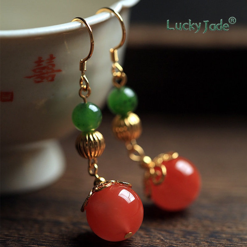 Bông Tai Mạ Bạc 18K Đính Hạt Ngọc Bích S925 Mới