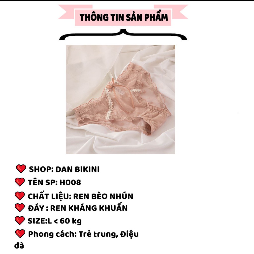 Quần Lót Ren Nữ mềm mại phối tim đính nơ xinh xắn mã H008