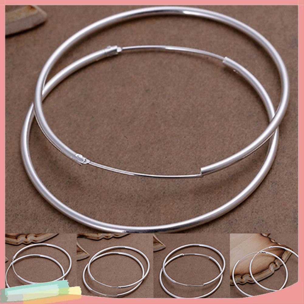 Đôi Khuyên Tai HìNh VòNg TròN LớN Mạ BạC ThờI Trang Cho Nữ