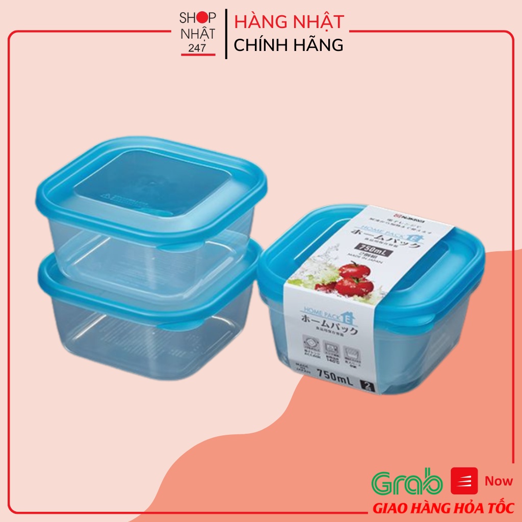 Set 2 Hộp đựng cơm văn phòng , hộp nhựa đựng thực phẩm thức ăn tủ lạnh, dùng lò vi sóng Nakaya 750ml màu xanh Nhật Bản