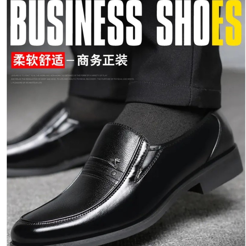 Men's Shoes Fleece-Lined Spring and Autumn New Business Formal Wear Slip-on round Toe Leather Shoes Men's Middle-Aged Father Shoes One Piece Dropshipping