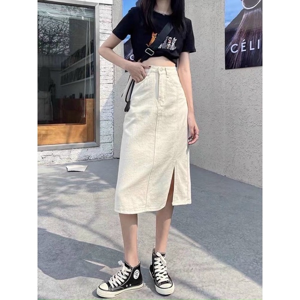 Chân váy thô dáng dài xẻ tà, chân váy dài xẻ tà cá tính [Quảng Châu cao cấp]