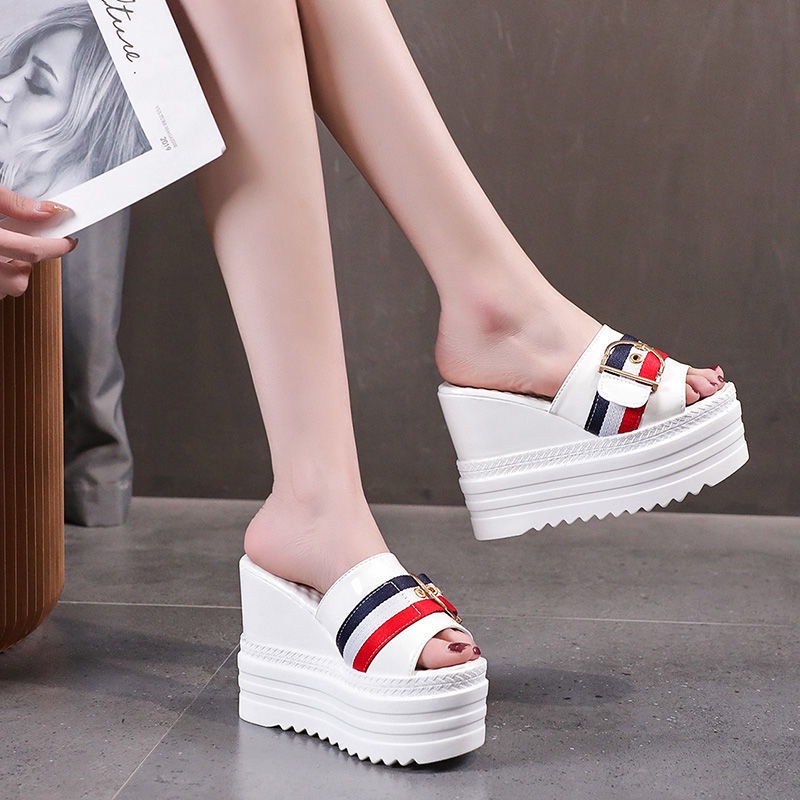 Dép đế xuồng cao gót hở mũi thời trang cho nữ 12cm