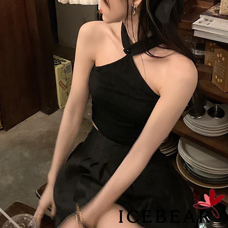 ICE-Women´s Halter Tops Adults Slim-fit Sleeveless Solid Color Crop Tops