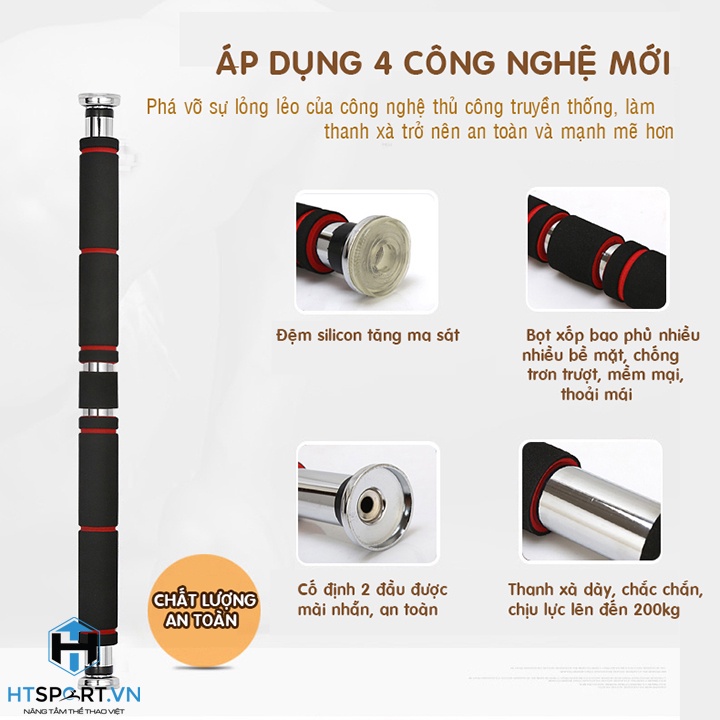 Xà Đơn Treo Tường, Thanh Xà Đơn Treo Tường Dễ Điều Chỉnh 60 - 150cm Tiện Lợi Gắn Cửa Tập Gym Tập Tay Tại Nhà Đa Năng