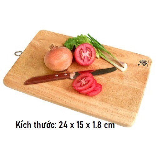 Thớt Chữ Nhật Gỗ Cao Cấp An Toàn Có Khoen Treo Inox -  Kích Thước 24x15x1.8 cm - Gỗ Đức Thành