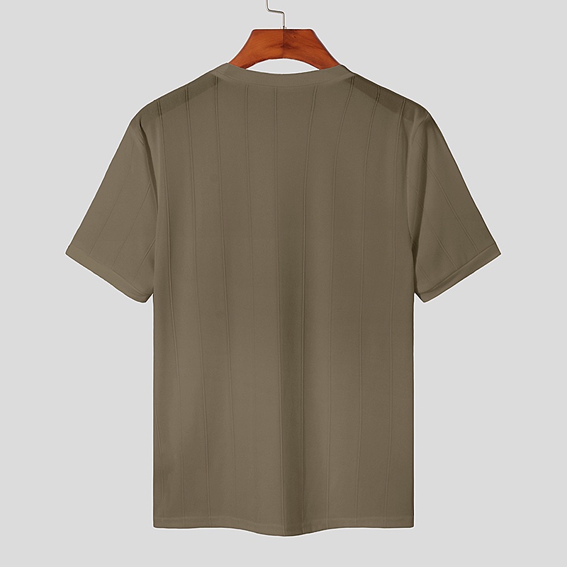 Áo thun INCERUN ngắn tay cổ tròn họa tiết kẻ sọc 3 màu tùy chọn thời trang cho nam