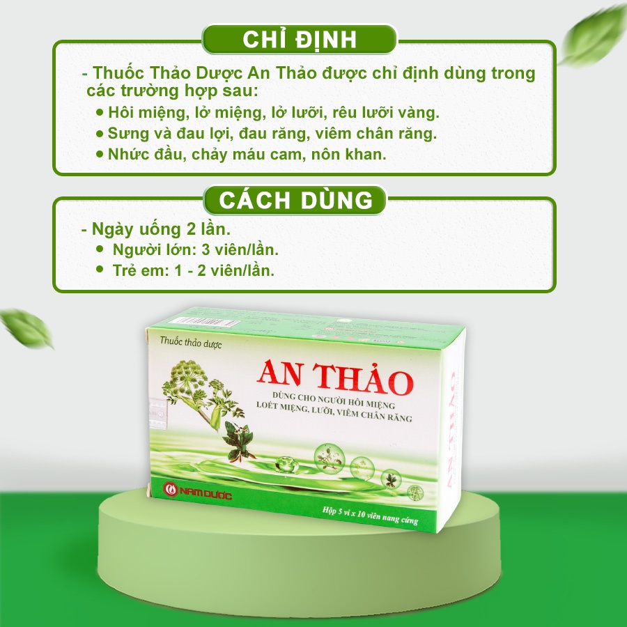 Viên Uống Thảo Dược An Thảo Hỗ Trợ Giảm Nhiệt Miệng, Thanh Vị, Giải Độc, Tiêu Viêm Hộp 50 Viên AT1